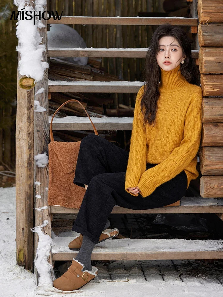 Mishow Turtleneck Texture Solid Warm Pullover MXD57Z1090