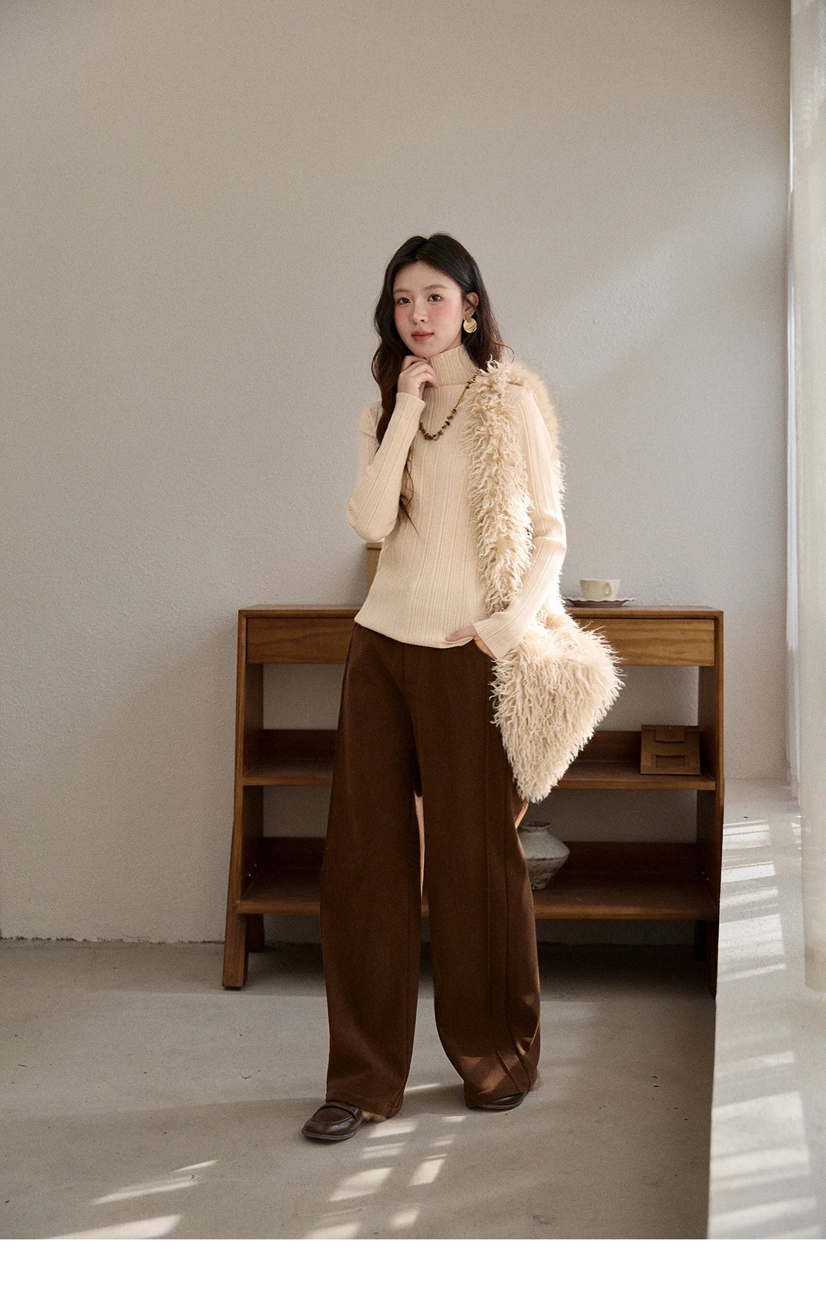 MISHOW Corduroy Straight Leg Pants Silver Fox Velvet Warm MXE91K1125