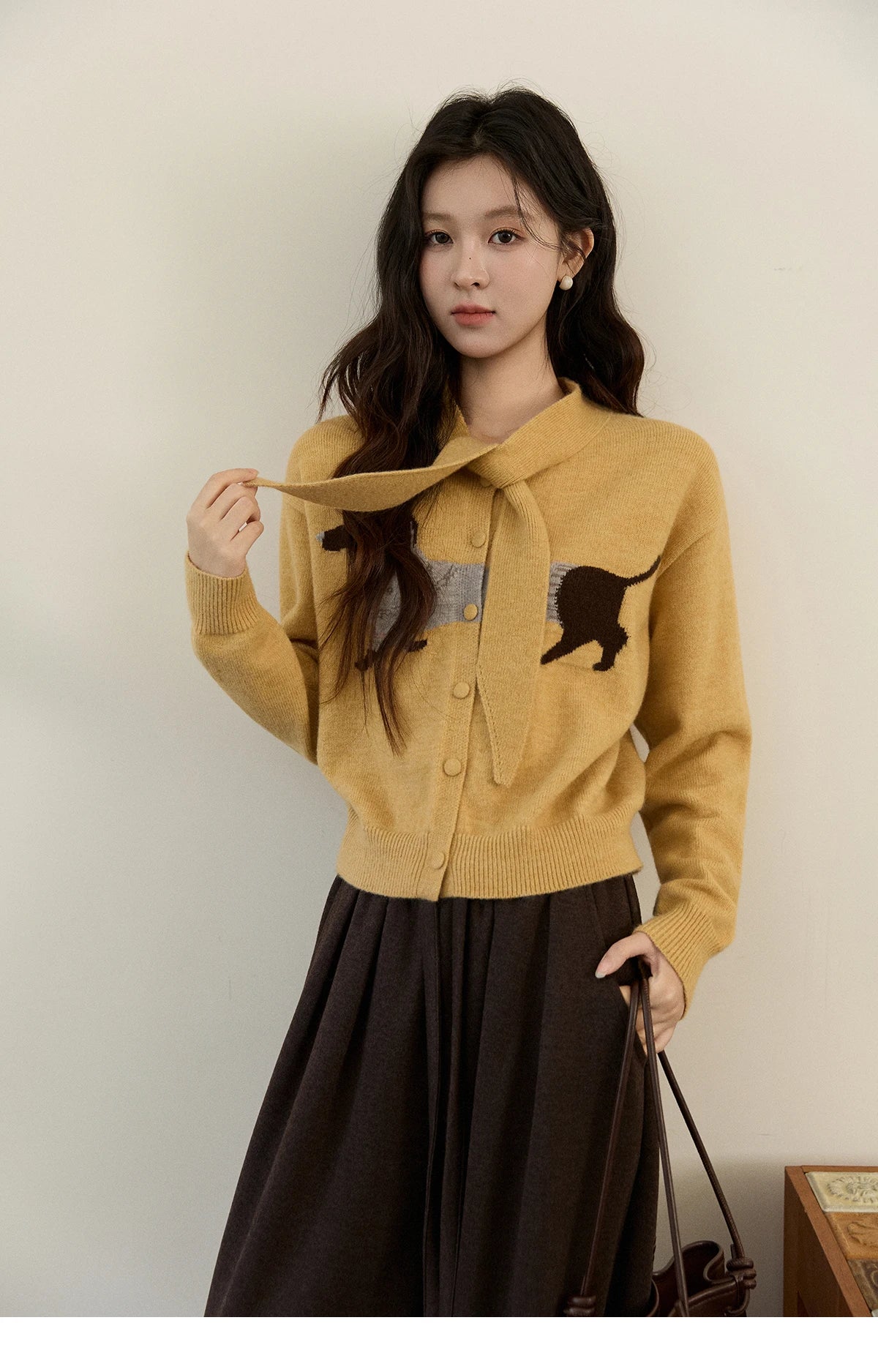 Mishow Pink Dachshund Pattern Bow Collar Cardigan MXE94Z2997