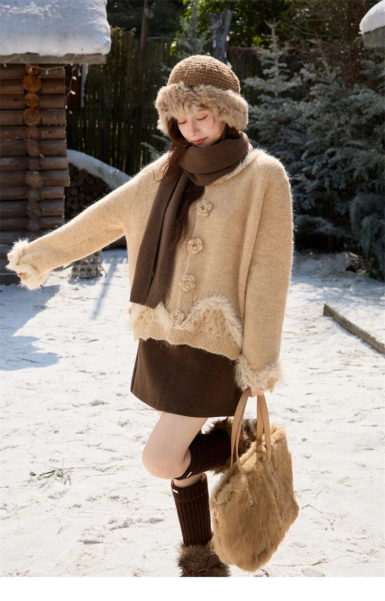 Mishow French Wool 3D Flower Trumpet Sleeve Cardigan MXE91Z2776
