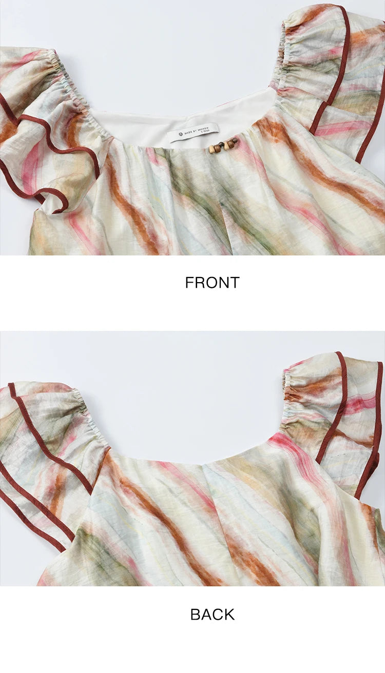MISHOW Retro Stripe Print Blouse O-Neck Butterfly Sleeve MXE38X1862