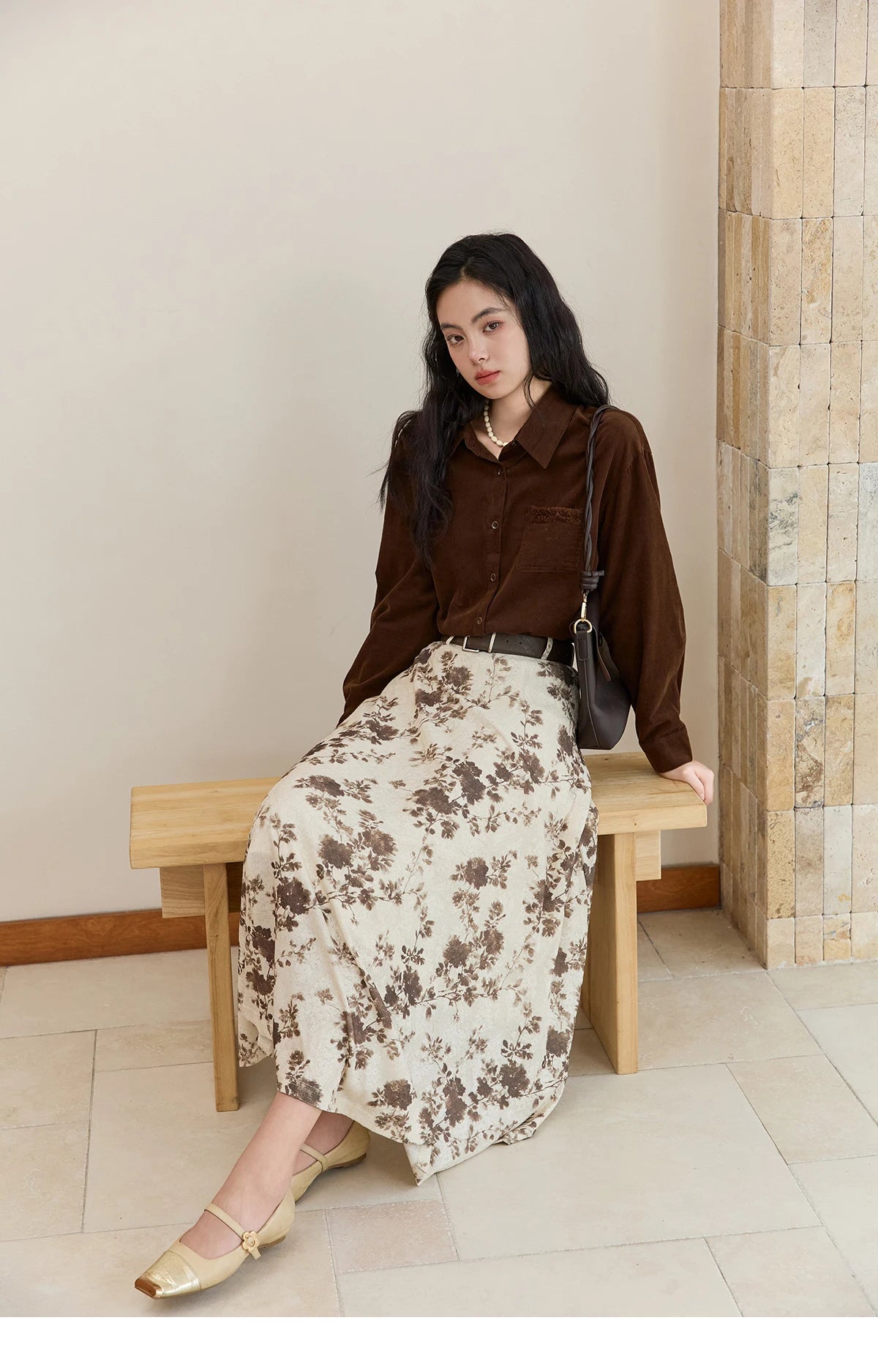 MISHOW Brown Corduroy Shirt Raw Edge Pocket MXE47C2419