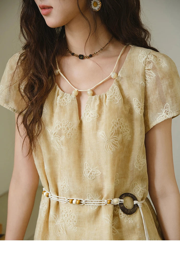 Mishow Butterfly Embroidery Splicing Belt Dress MXE36L2250