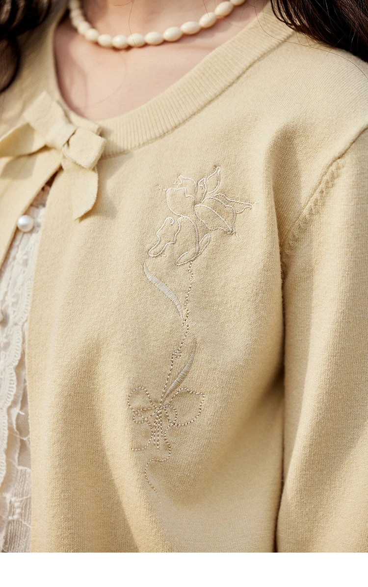 Mishow Iris Embroidery Bow Detail Cardigan MXE13Z1142