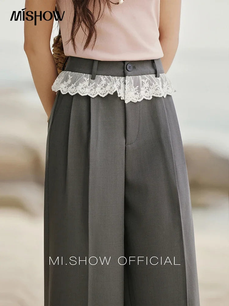 MISHOW Gray High Waist Wide Leg Pants Retro Office MXE32K0921