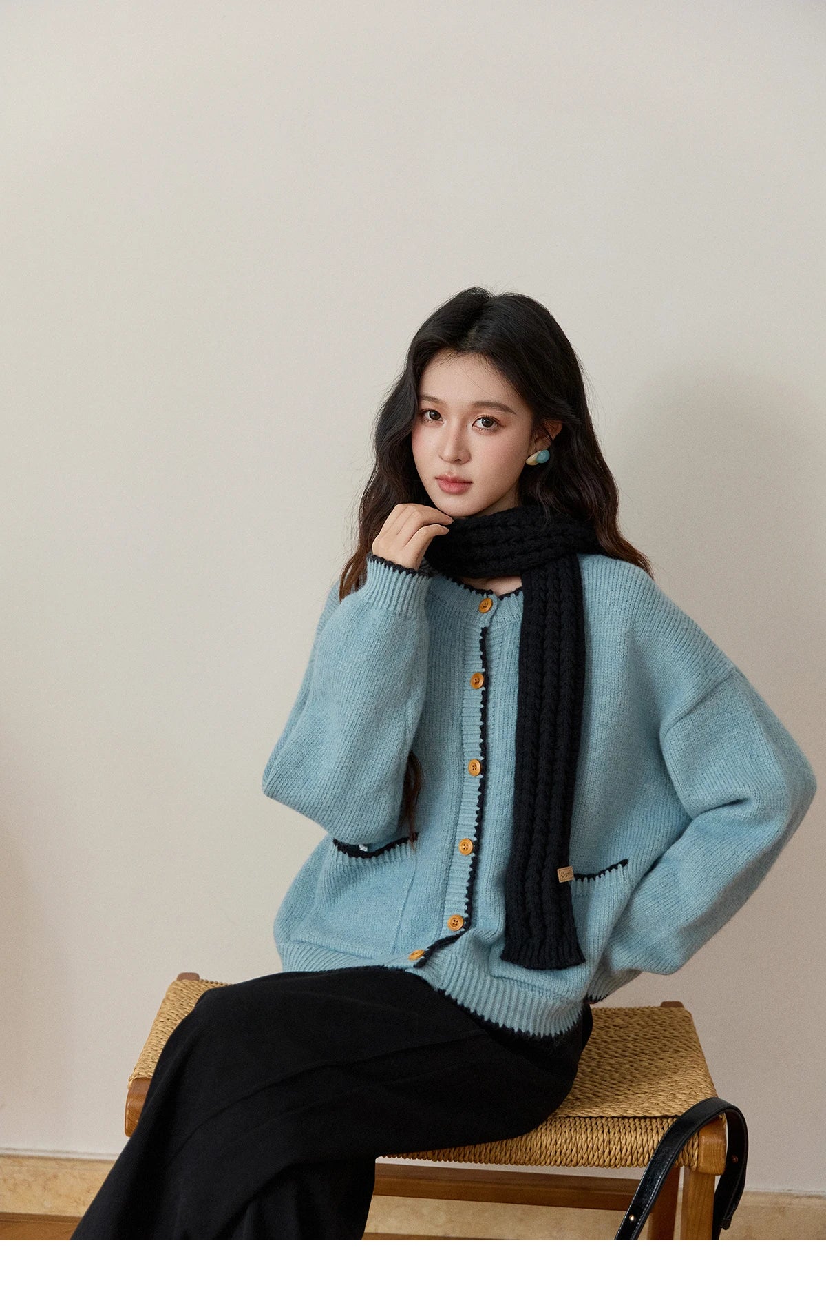 Mishow Yellow Color Collision Edge Pocket Cardigan MXE94Z2973