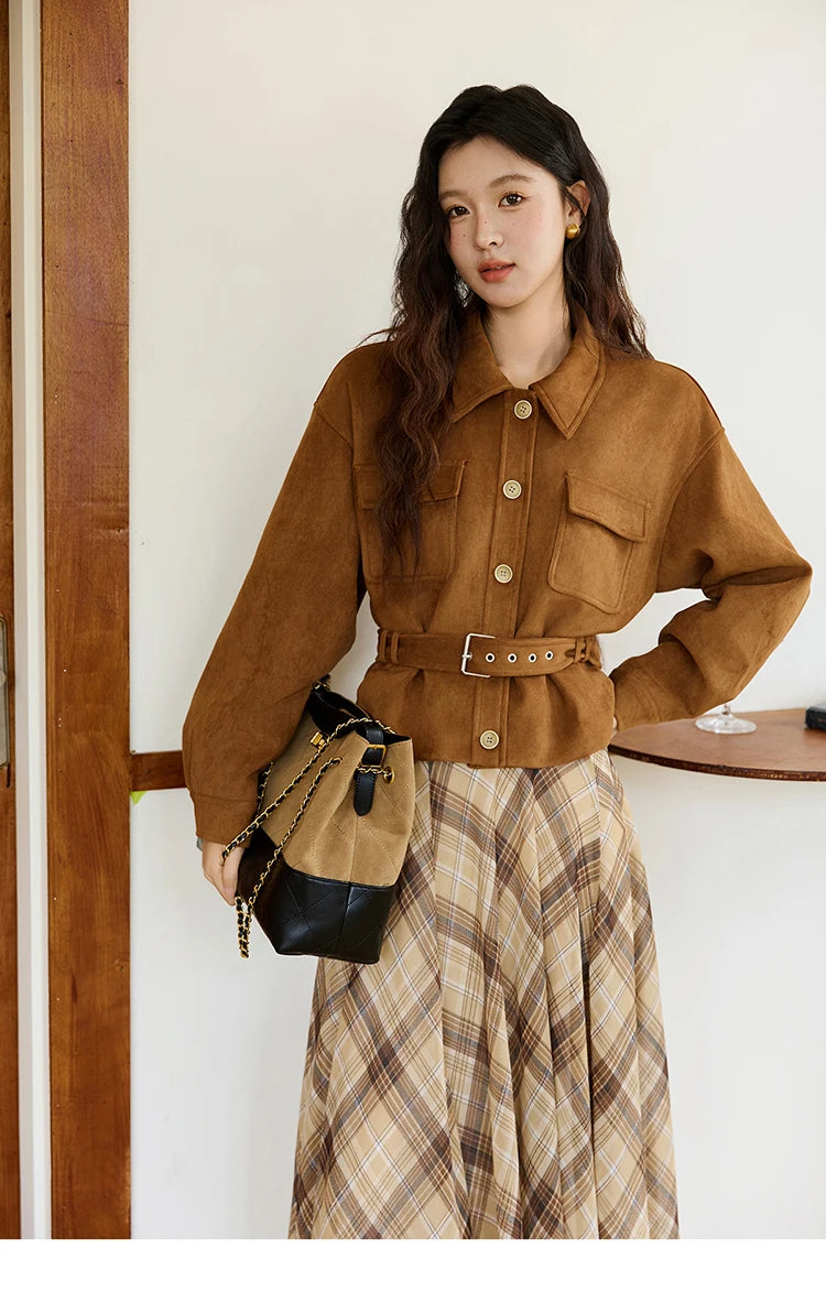 MISHOW Brown Lapel Jacket Metal Button Decorated Windproof MXE46W0864