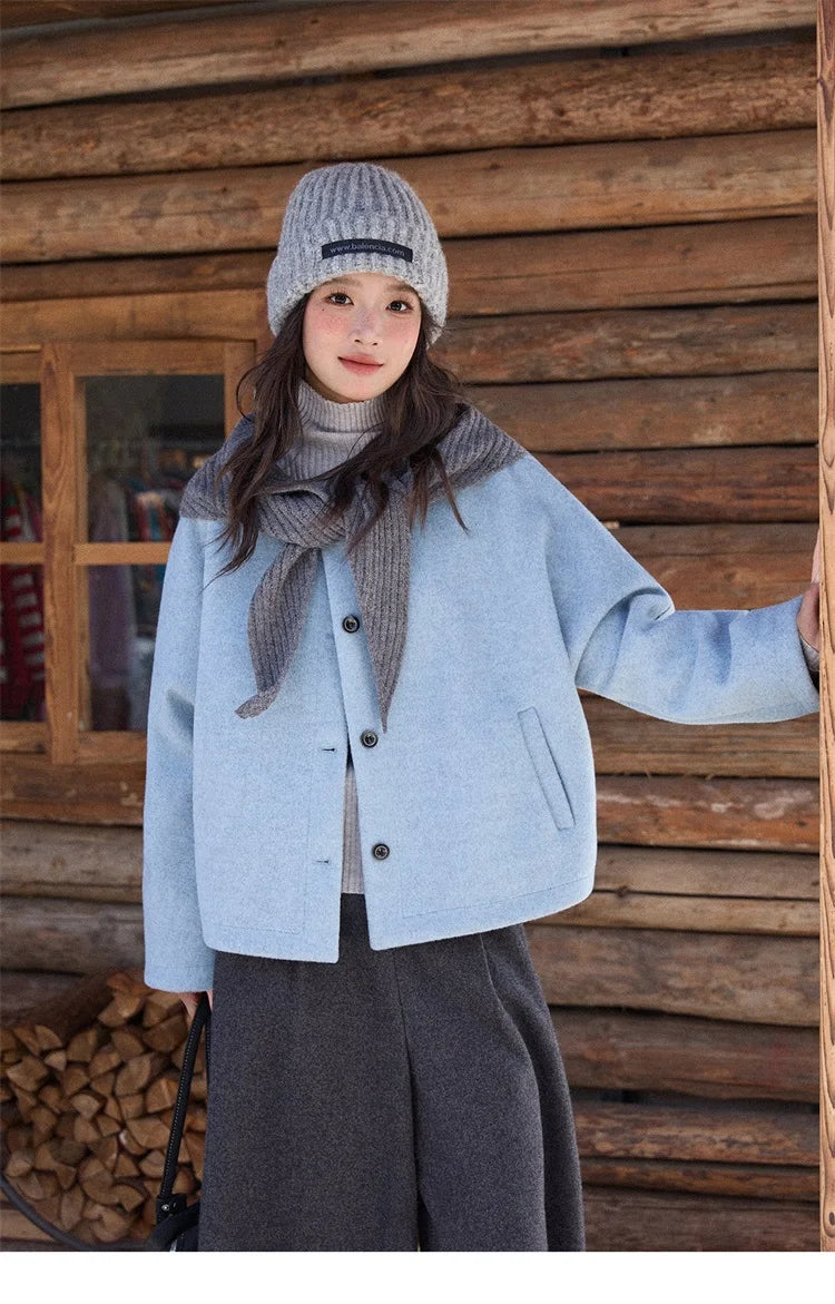 Mishow Blue Wool Coat with Shawl MXE87W0943