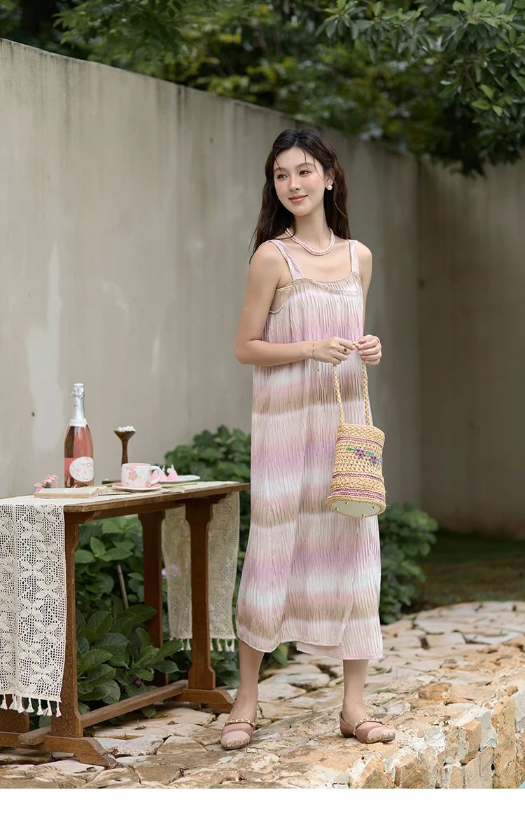Mishow Pink Striped Sleeveless Irregular Front Dress MXD29L1930