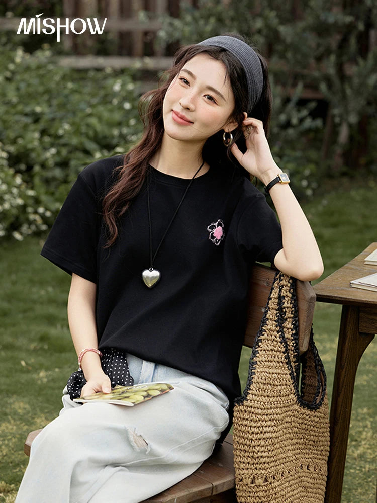 Mishow Graffiti Letter Print Round Neck Tee MXE15T0475
