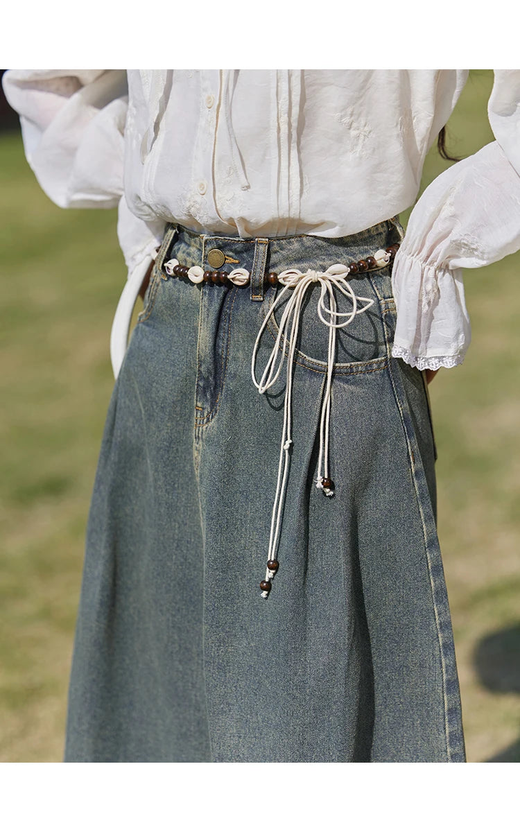 Mishow Korean Denim Vest Coat & Slim A-Line Midi Skirt Set MXE13W0731