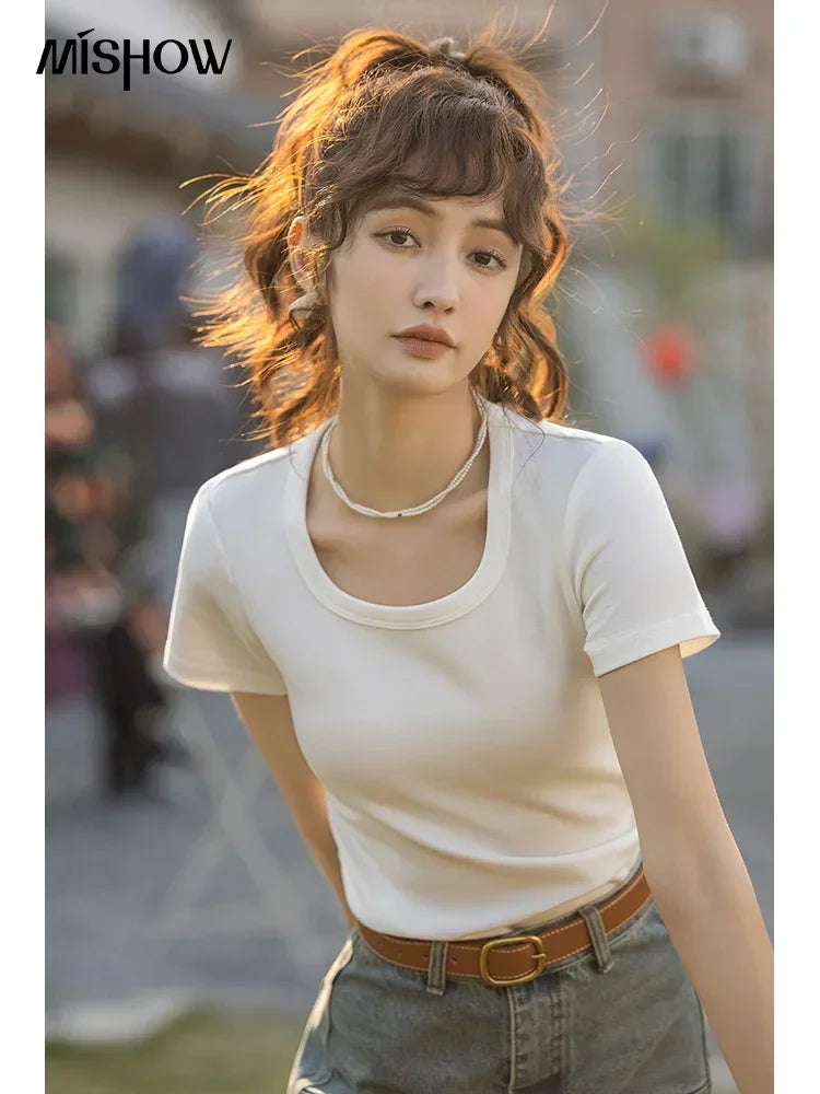 Mishow Solid Square Neck Cotton Tee MXC12T0641