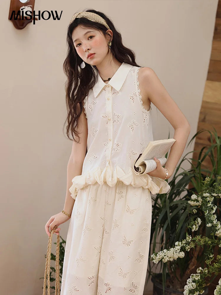 MISHOW Cotton Butterfly Hollow Lace Shirt with Tube Top MXE34X1808