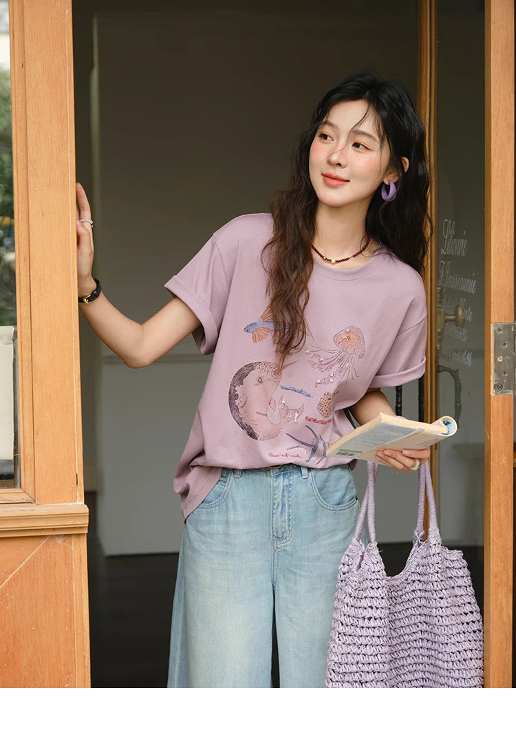 Mishow Cartoon Print Loose Cotton Tee MXE36T0575