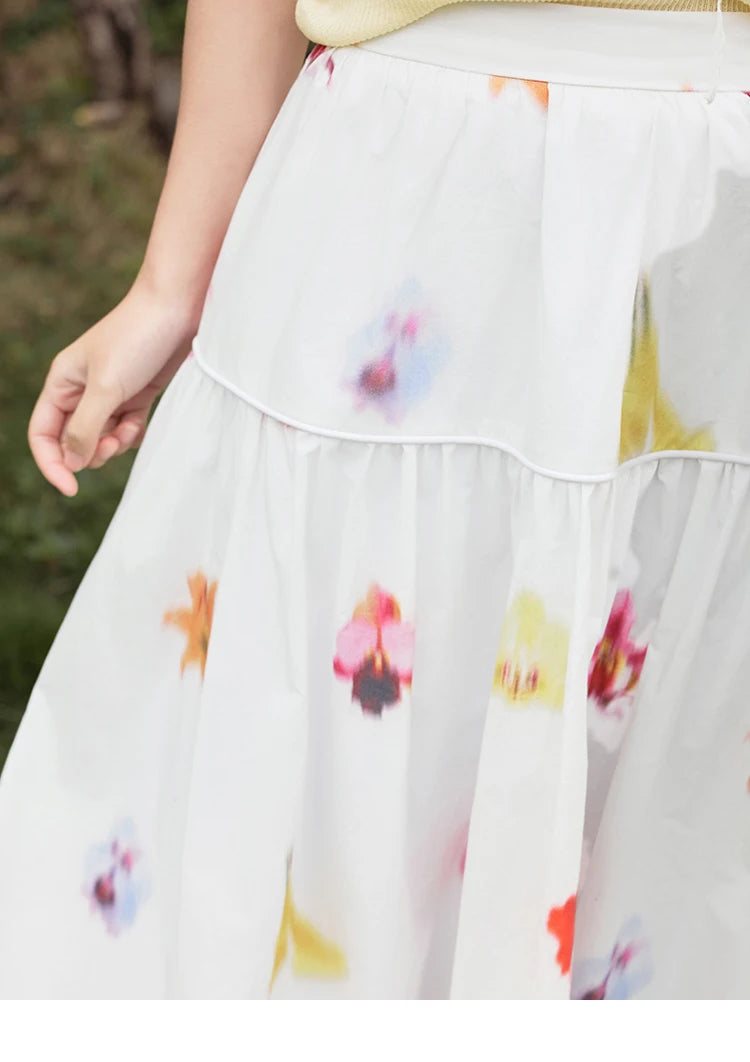 MISHOW White Background Flower Cotton Skirt High Waist A-LINE MXE32B0720