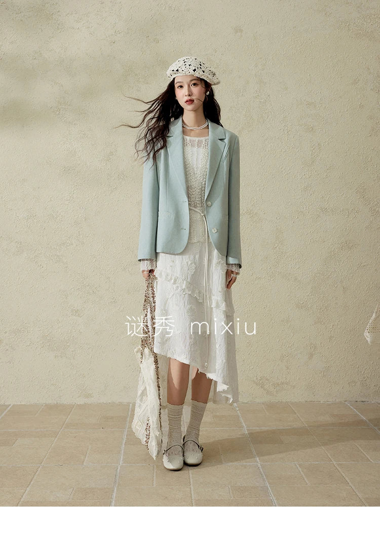 Mishow Apricot White Hollow Mohair Drop Sleeve Top MXE12Z1120