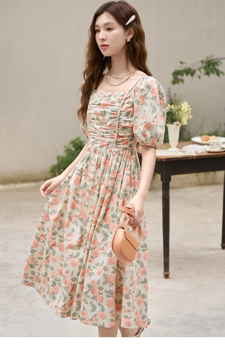 Mishow 100% Cotton Floral Puff Sleeve Dress MXC33L1397
