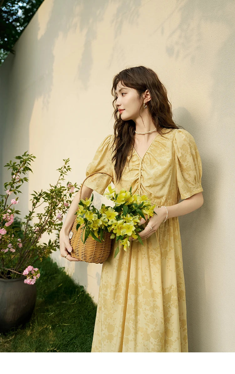 MISHOW French Chiffon Floral Puff Sleeve Dress MXD23L1878