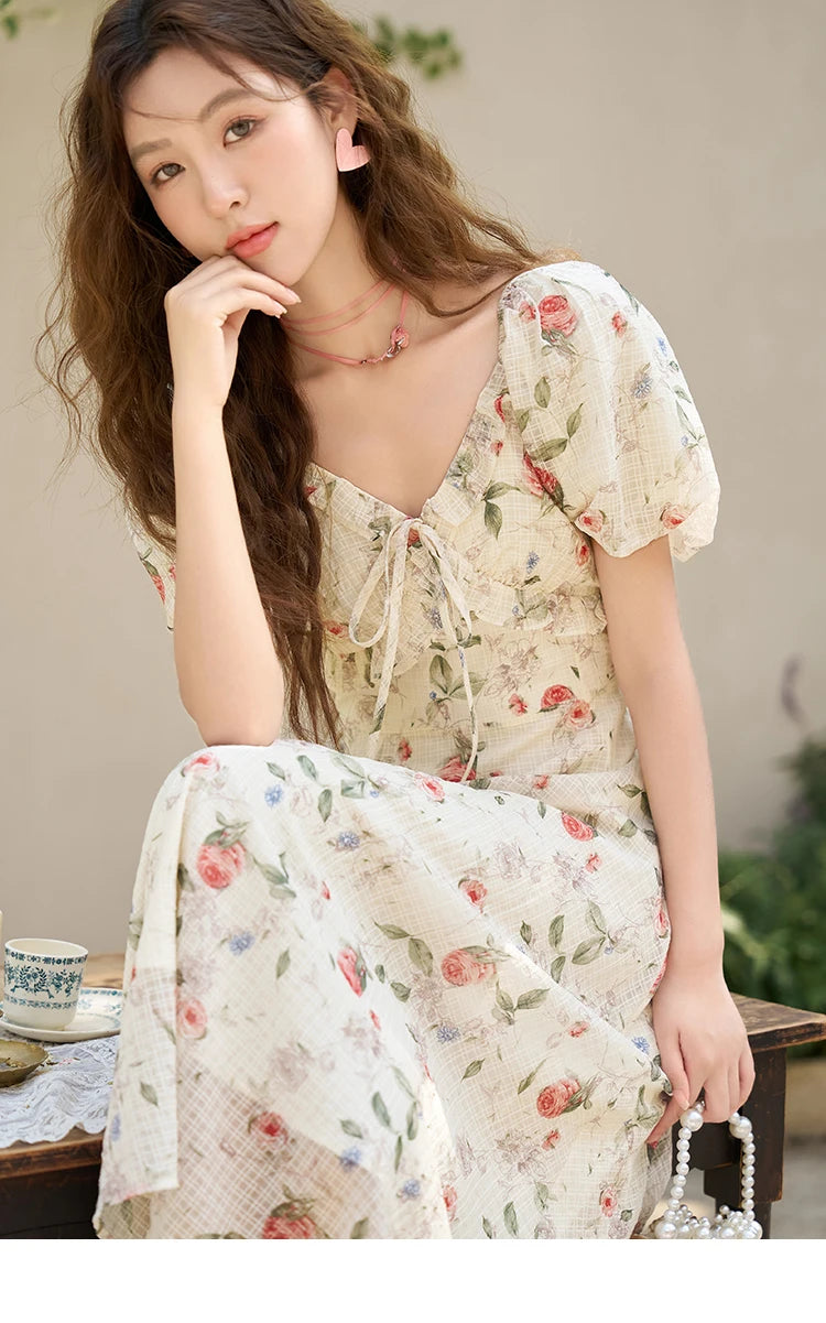 Mishow French A-Line Ruffled V-Neck Puff Sleeve Dress MXC33L1465