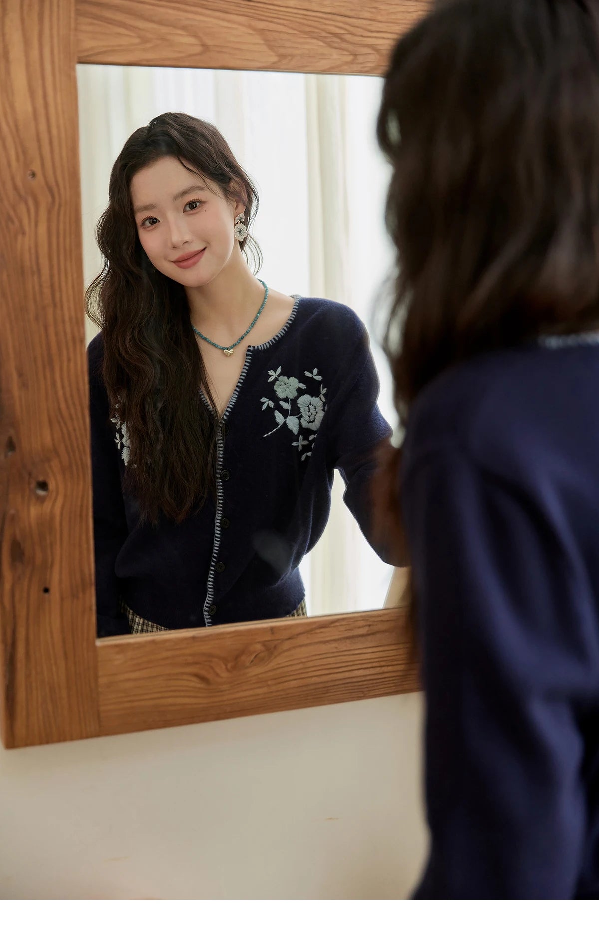 Mishow Dark Blue French Embroidered Cardigan MXE45Z1381