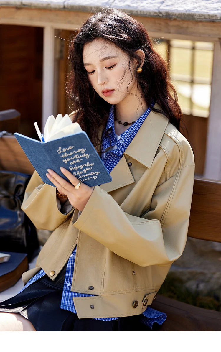 MISHOW Retro Blue Checkered Shirt Lapel Cotton Loose MXE11C0398
