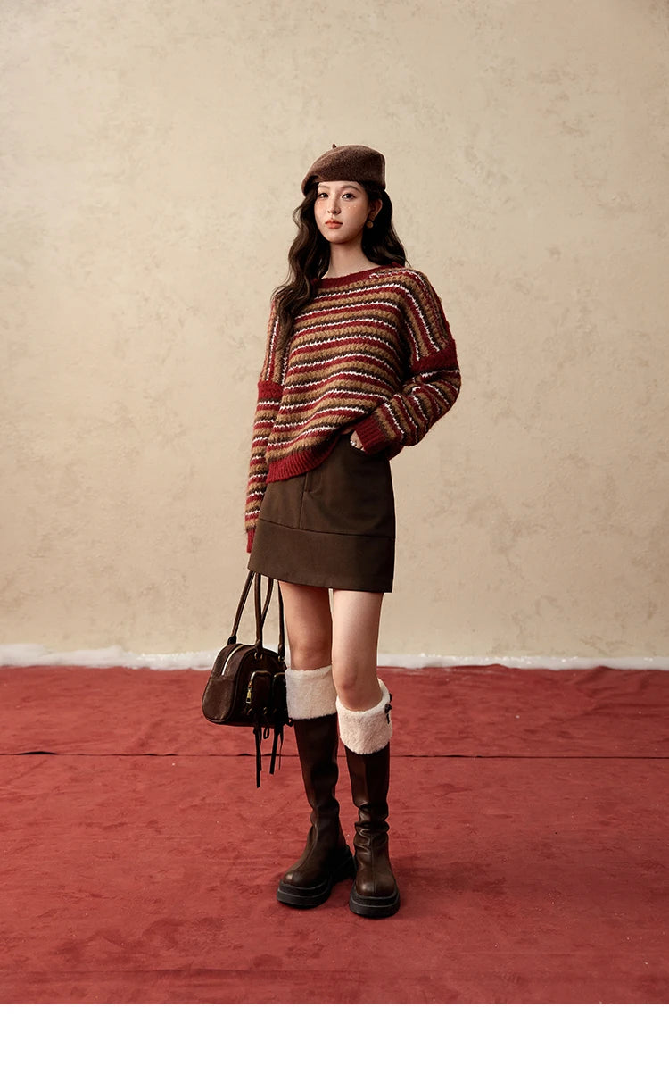 Mishow Christmas Retro Striped Wool Blend Button Sweater MXD59Z1060