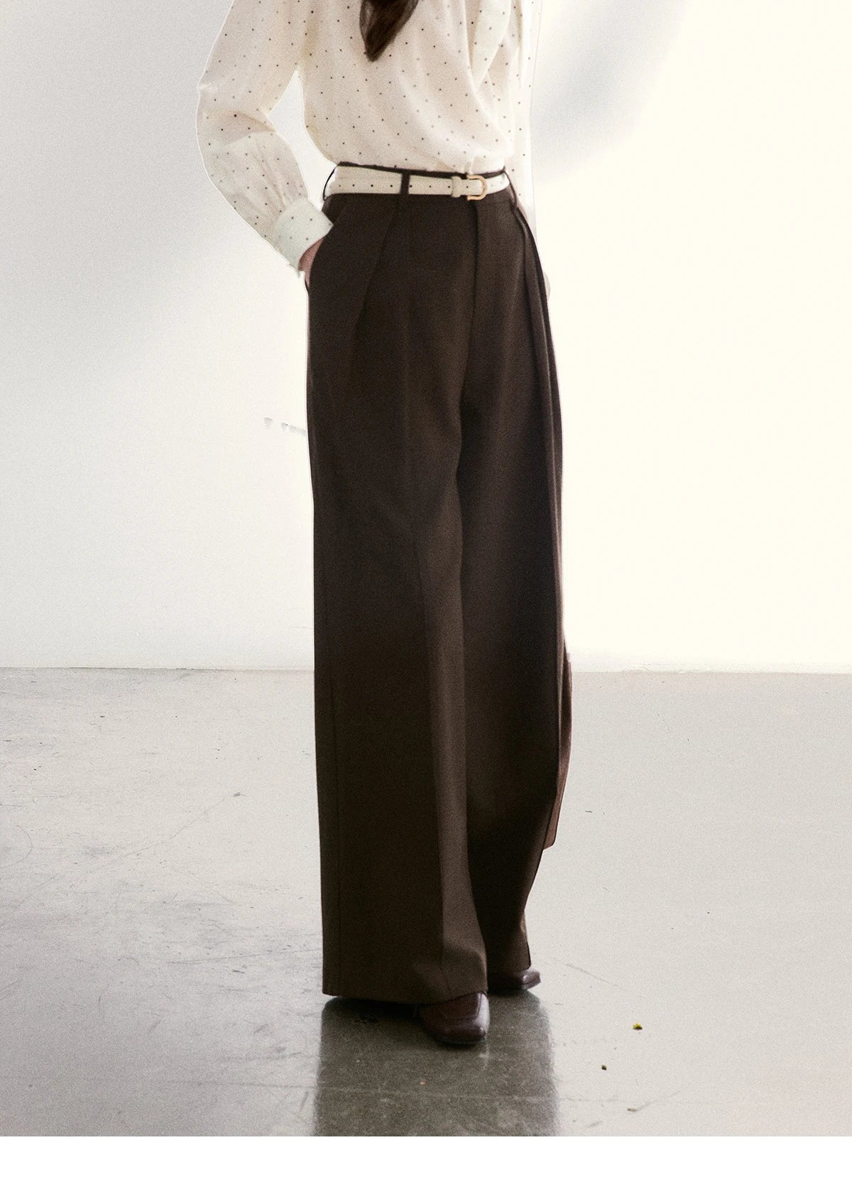 MISHOW Dark Brown Wide Leg Pants High Waist Pleated Elastic MXF108K1010