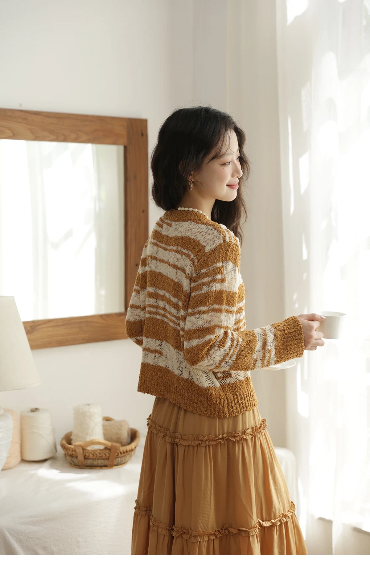 Mishow Retro Yellow Striped V-Neck Cardigan MXE44Z2516