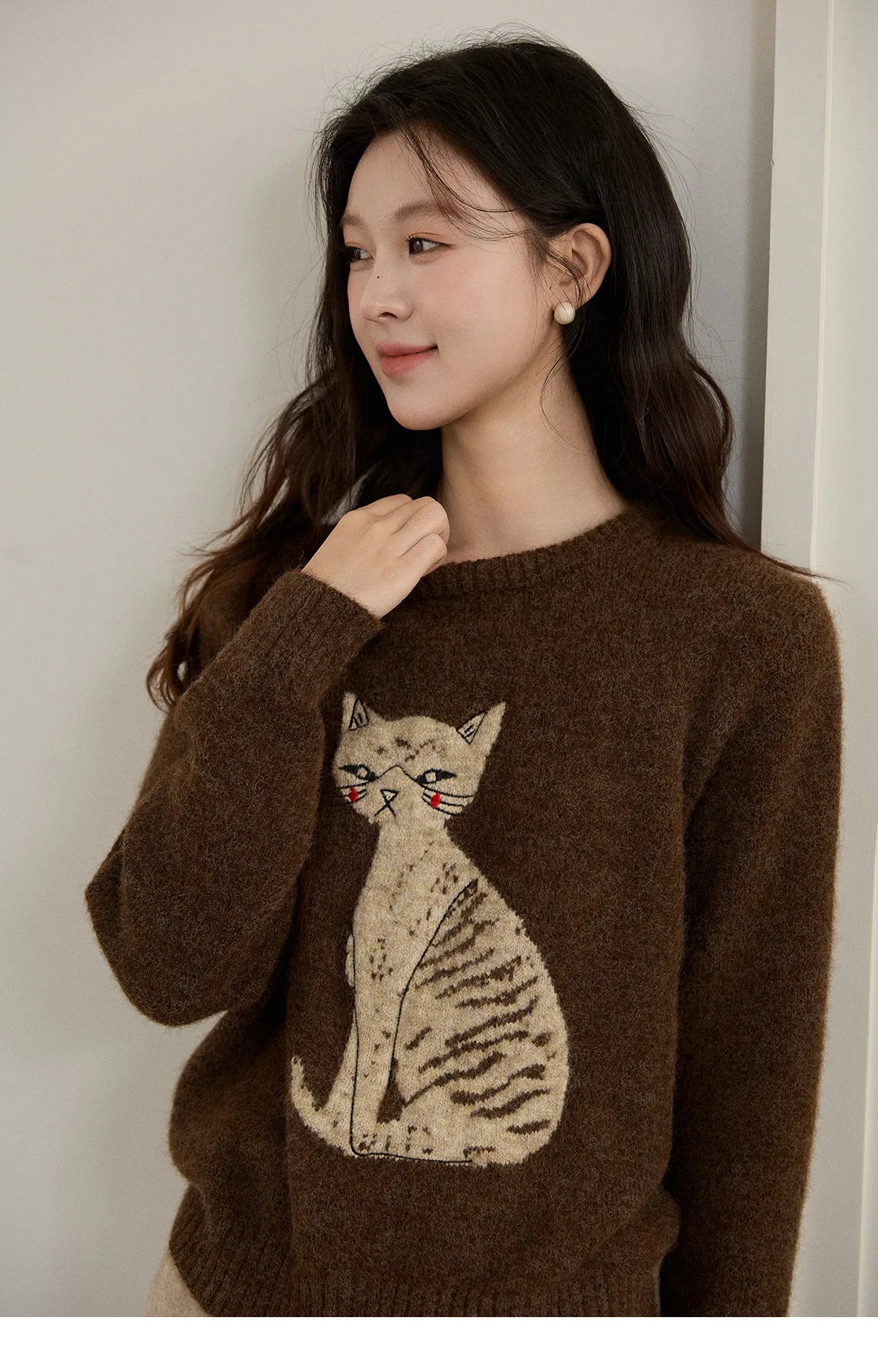 Mishow Brown Cat Pattern Jacquard Pullover MXE94Z2991