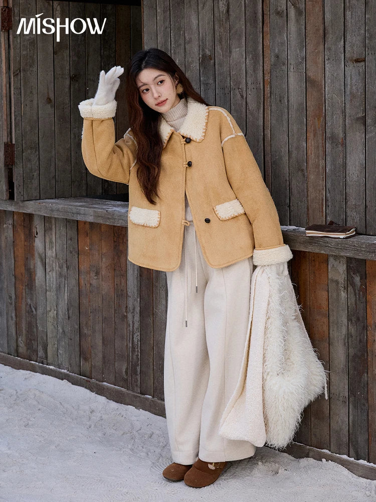 MISHOW Yellow Fur Suede Jacket Lapel Loose Warm MXE92W1016