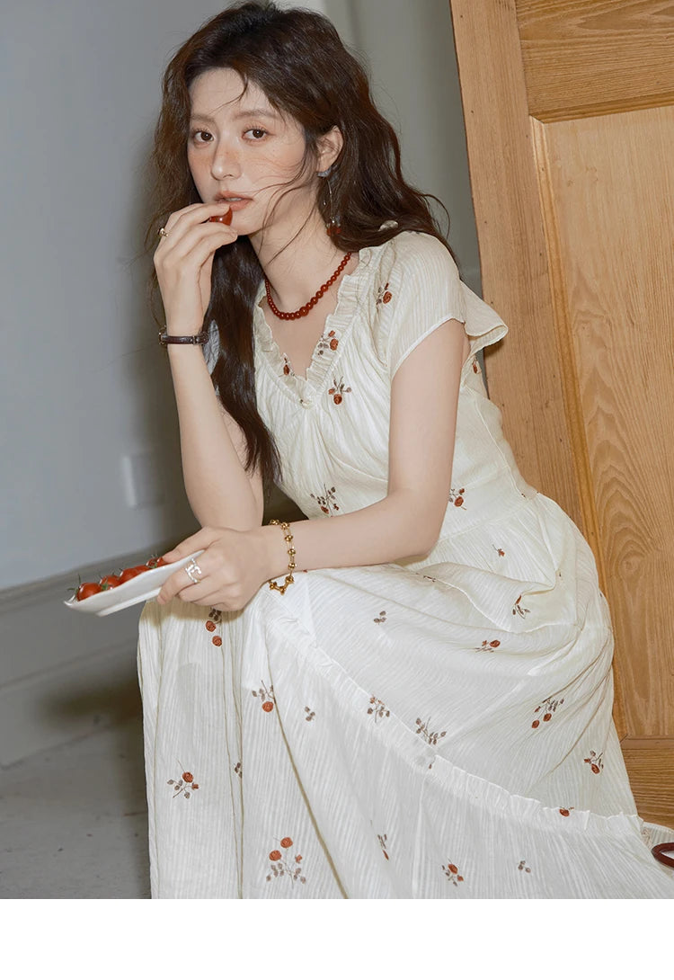 MISHOW V-Neck Chiffon Lace Embroidery Dress MXE39L2382