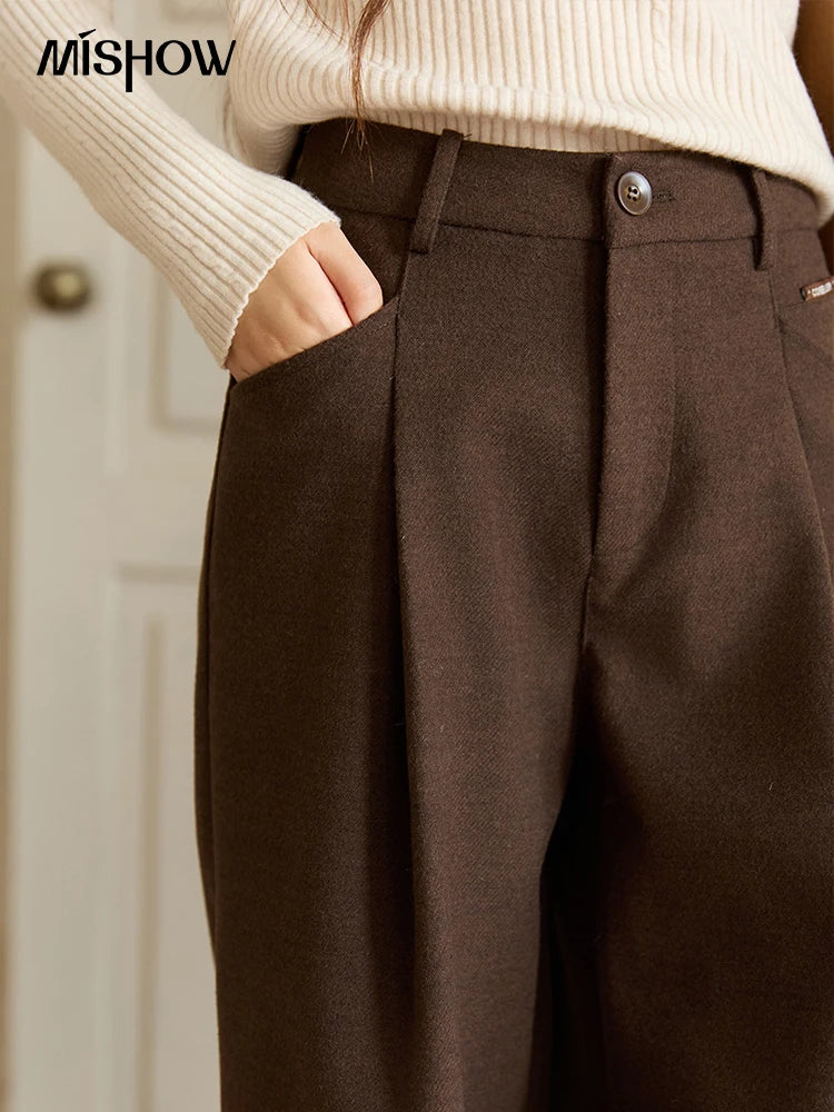 MISHOW Brown Wide-Leg Pants High Waist Drape Trousers MXE51K1094