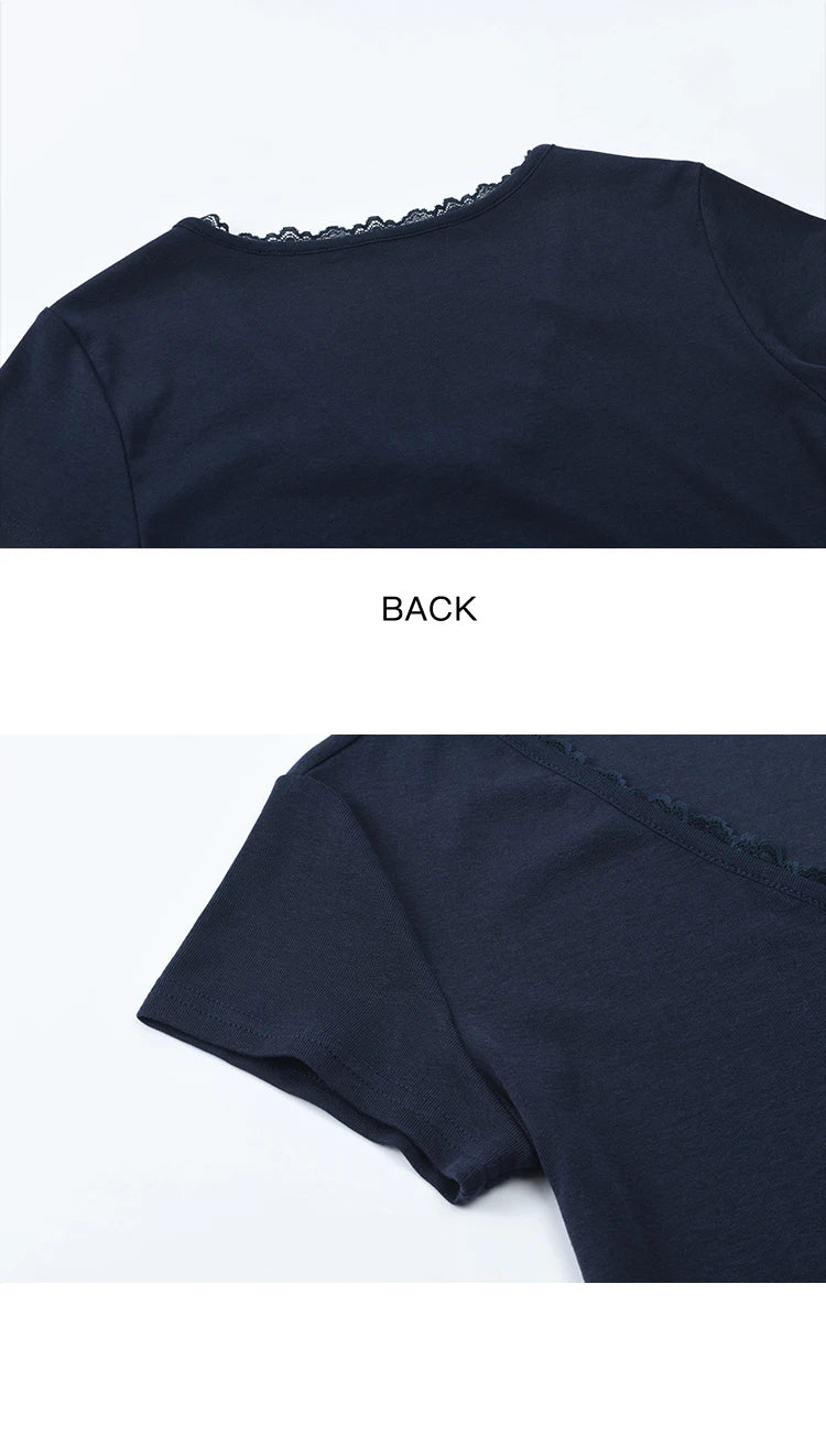 Mishow V-Neck Lace Spliced Office Tee MXE36T0644