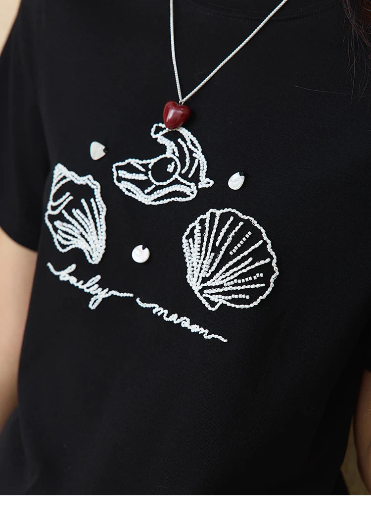 Mishow Shell Embroidered Round Neck Tee MXE34T0570