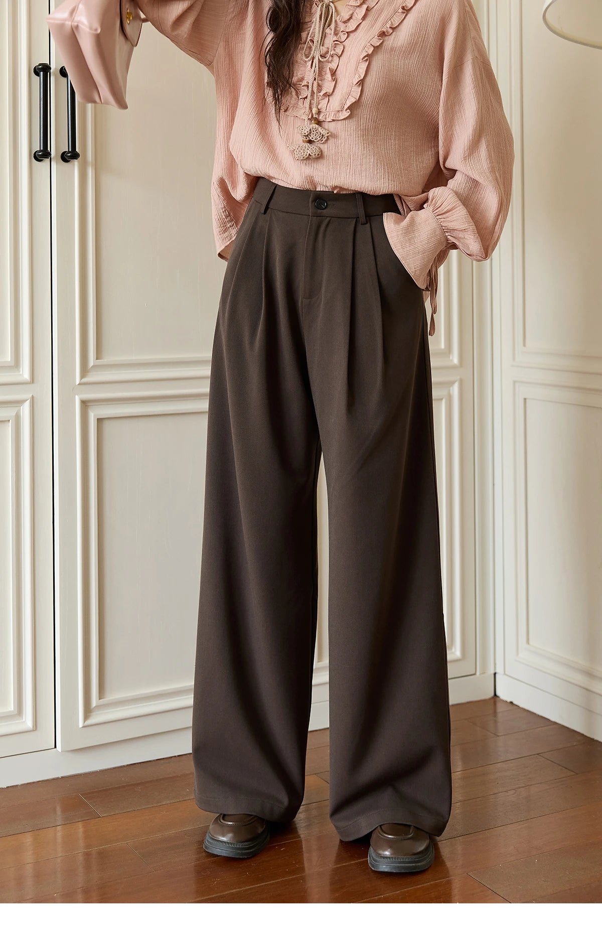 MISHOW Solid Wide-Leg Pants High-Waisted Loose Pockets MXE46K1090