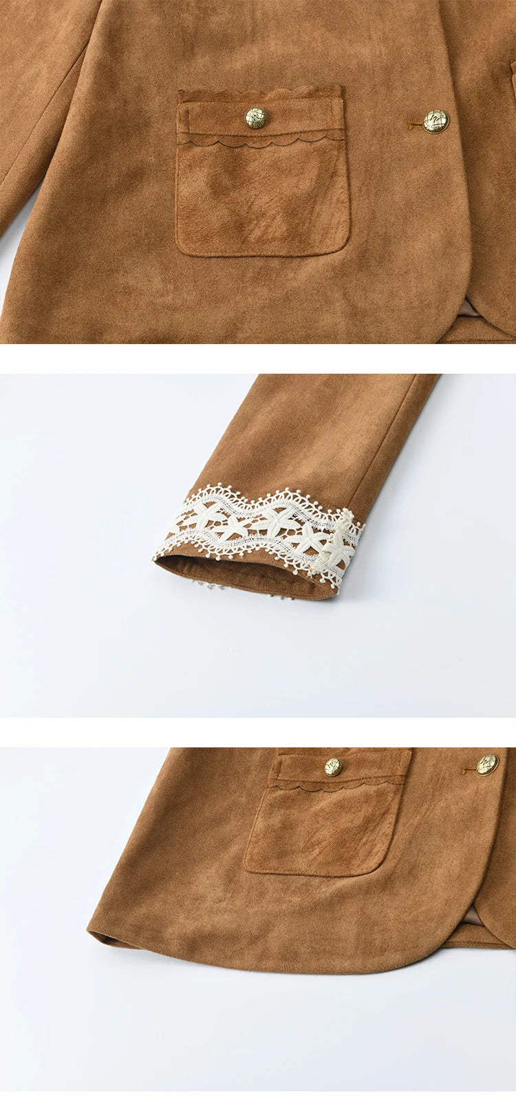 MISHOW Fragrant Suede Jacket Cuffs Hollowed Out Lace Metal Button MXE46W0839