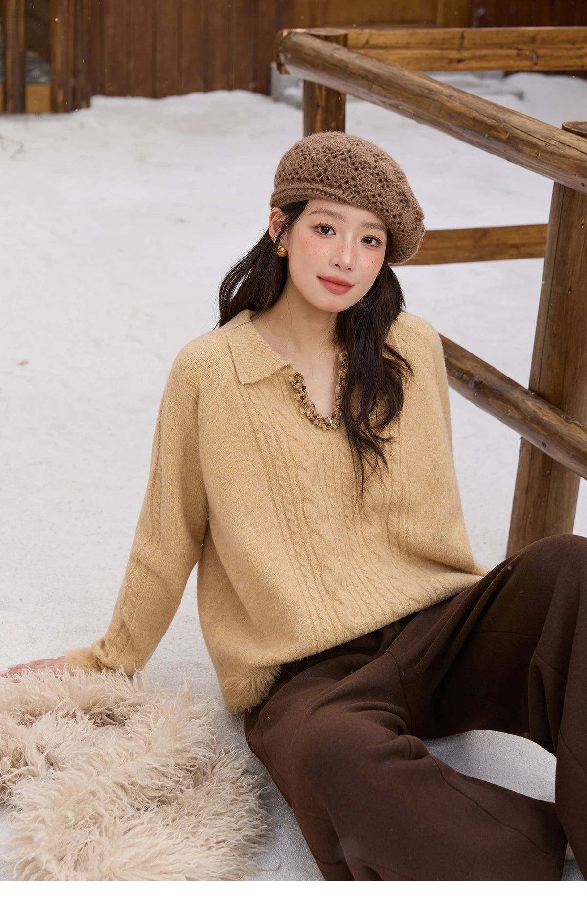 Mishow Yellow Cable Plush Hem Stitching Sweater MXE88Z2674
