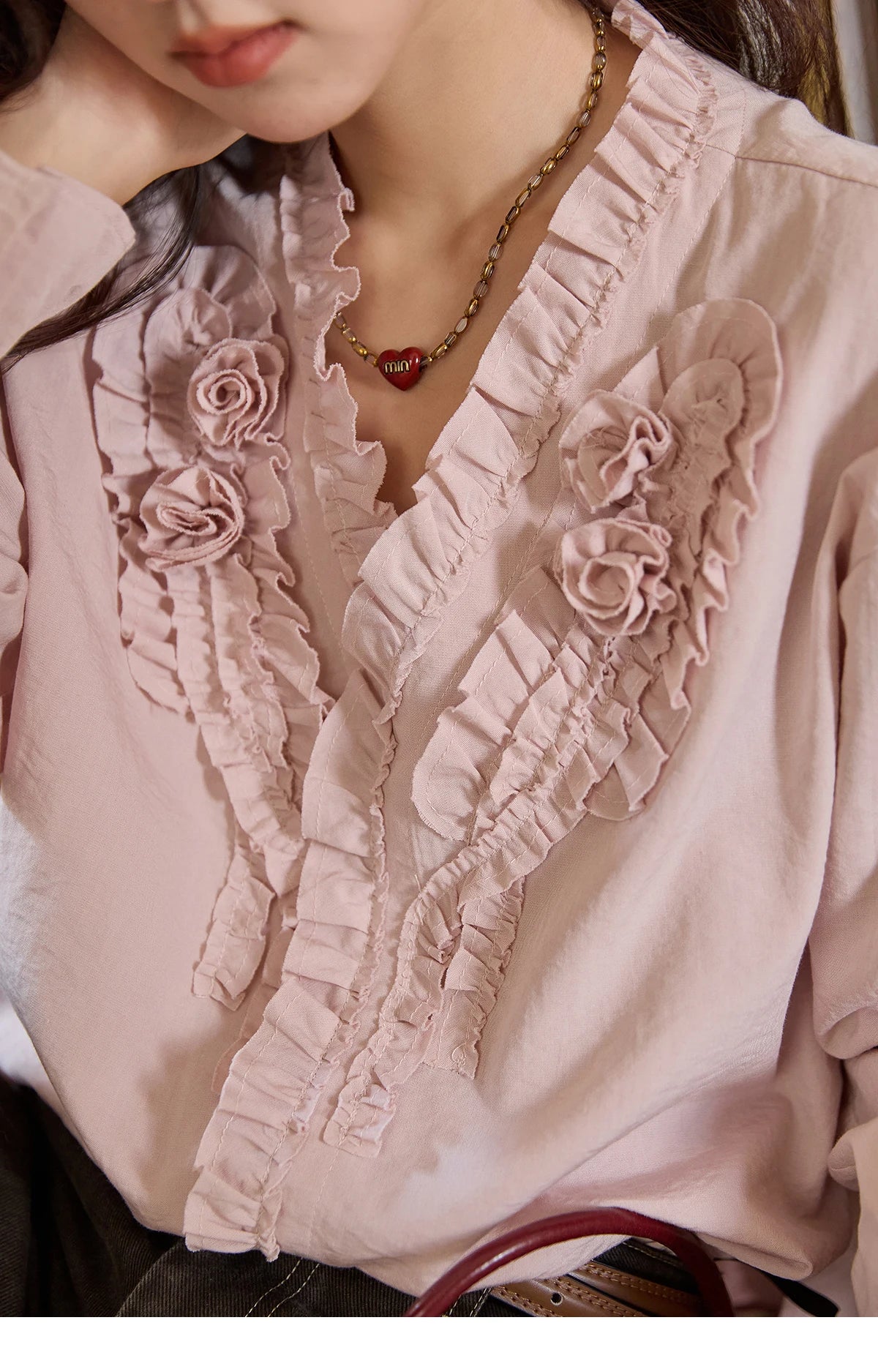 MISHOW Hand Sewn Rose Blouse Lantern Sleeves MXE44X2470