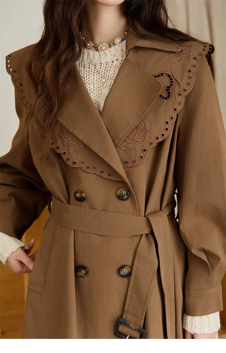 Mishow Hollow Embroidery Mid-Length Trench Coat MXE46W0862