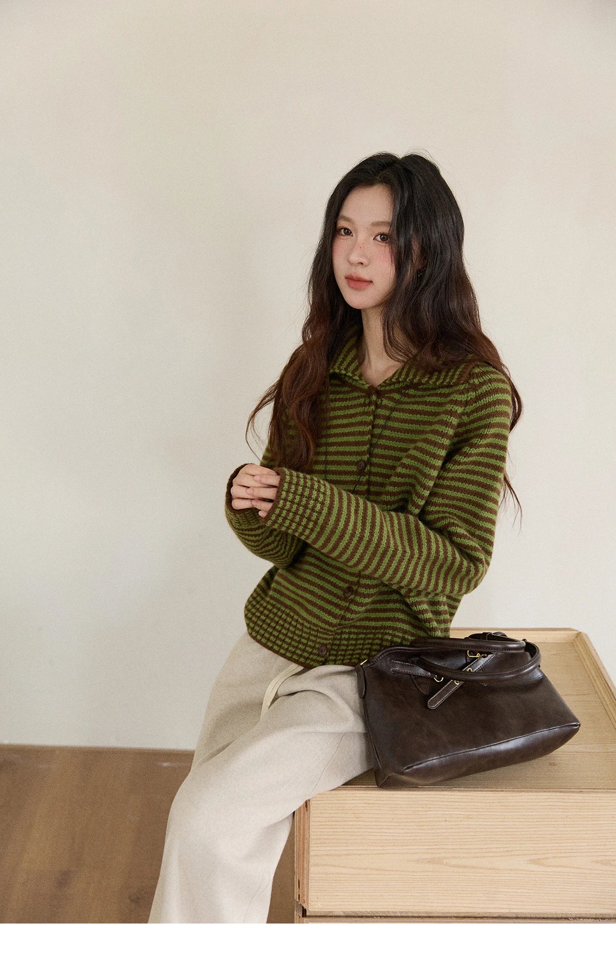 Mishow Striped Stand Collar Raglan Cardigan MXE88Z2690