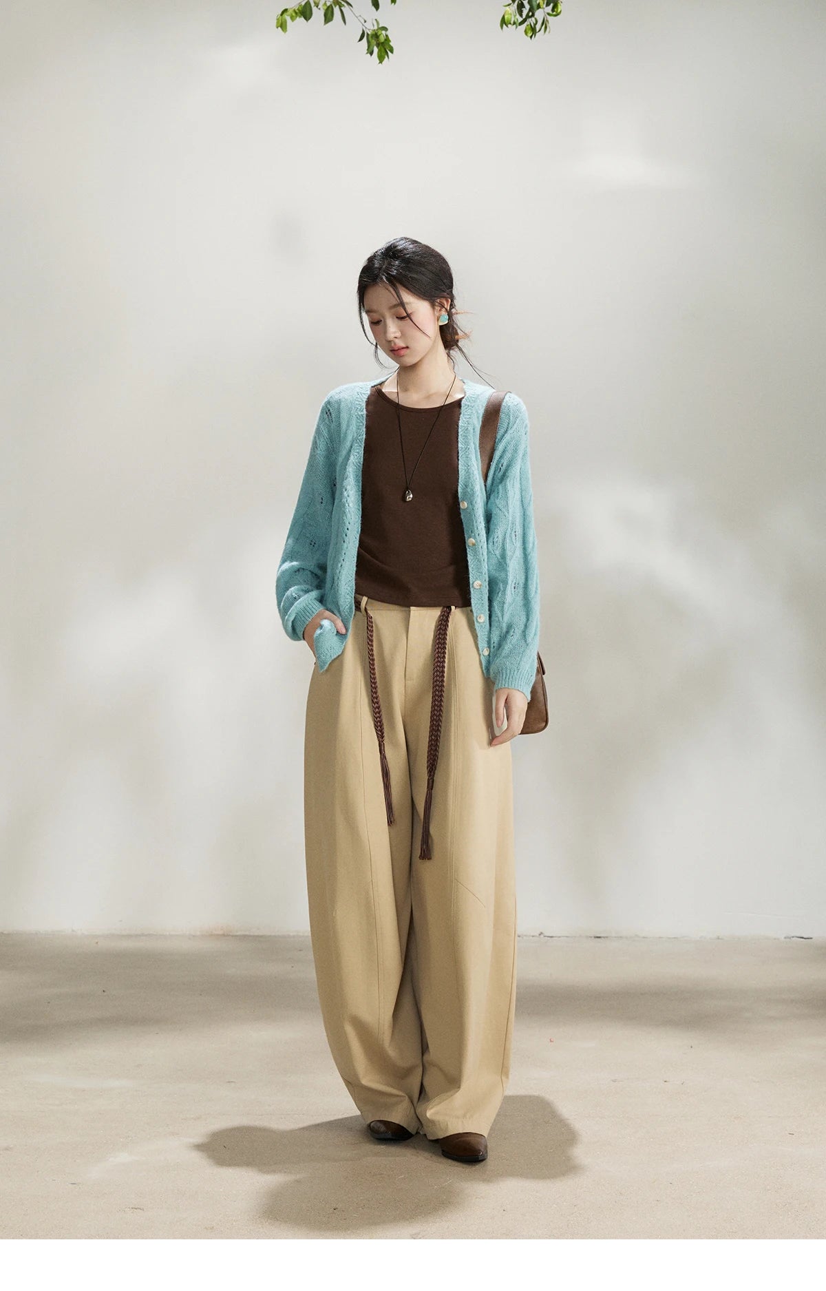 Mishow Blue Hollow Out V-Neck Wool Cardigan MXF13Z2975