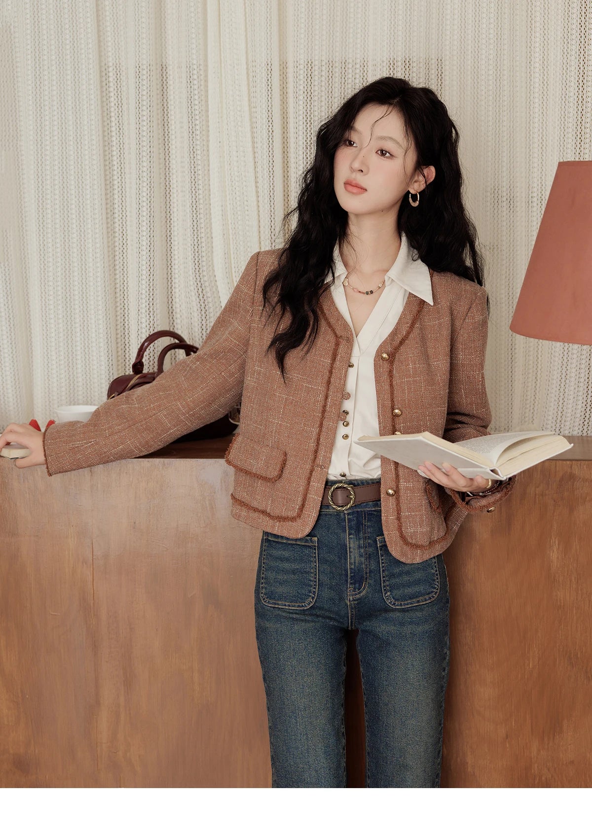 MISHOW French Lapel V-Neck Shirt Retro Button Pockets MXD43C0306