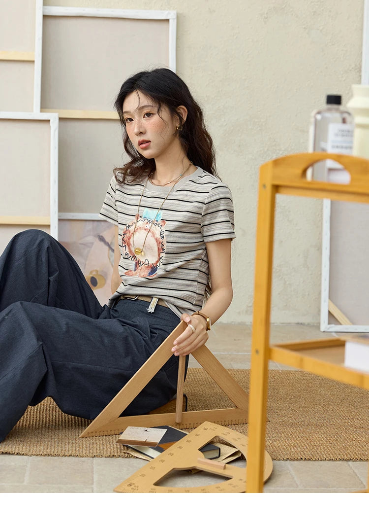 Mishow Striped Pufferfish Print Cotton Tee MXE32T0538