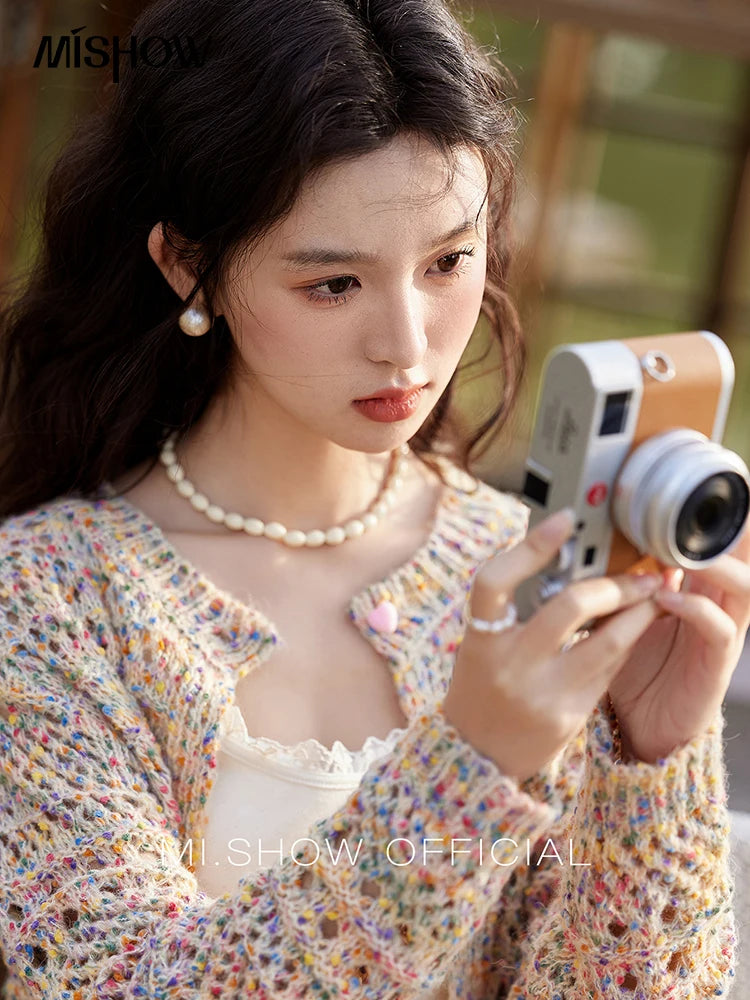 Mishow Rainbow Button Hollow Knit Cardigan MXE13Z1110