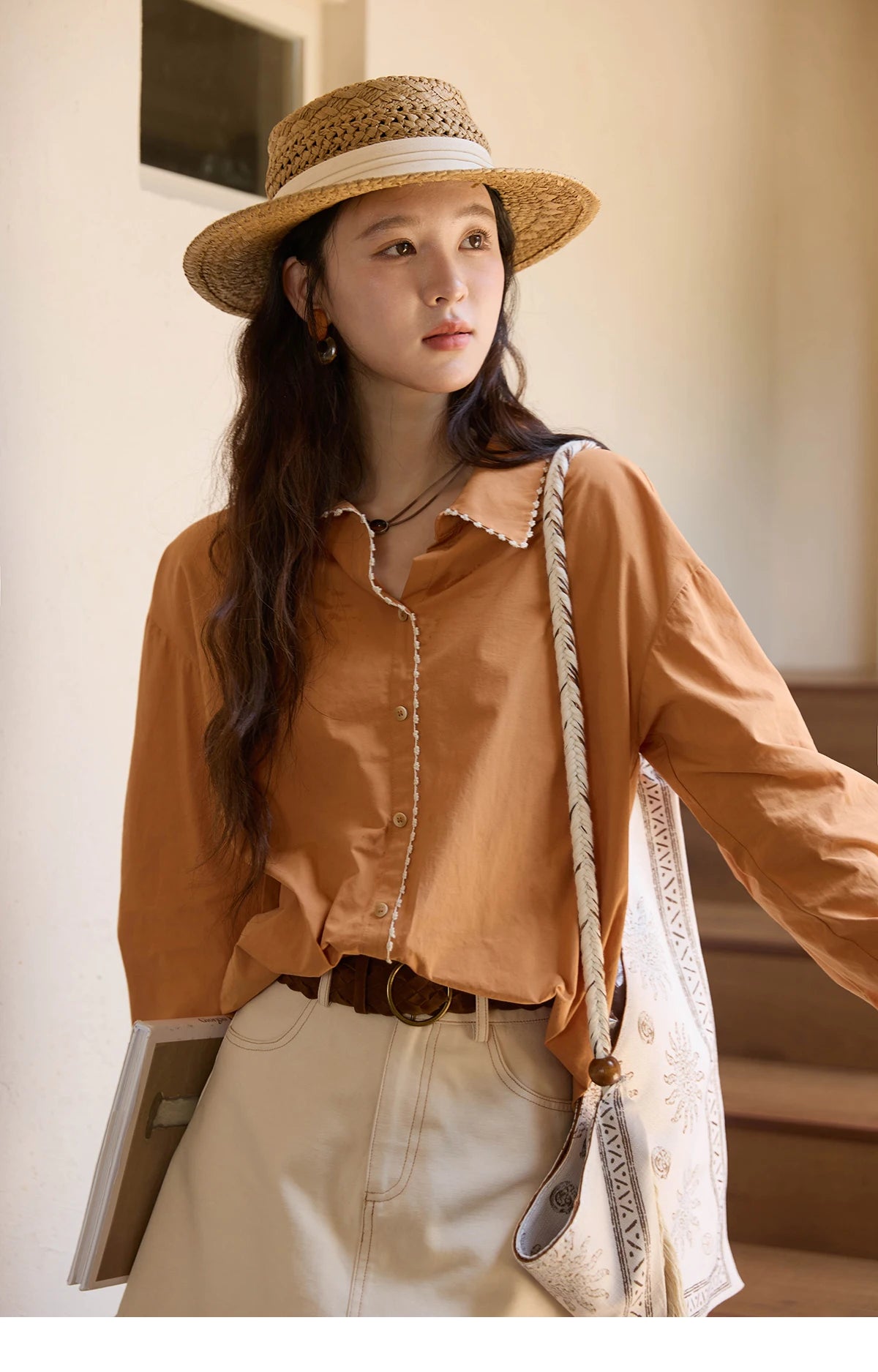 MISHOW Women's 100% Cotton Lace Trim Shirt MXE43C2377