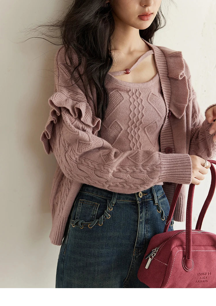 Mishow Pink Asymmetric Flounce Knit Vest Set MXD45Z0781