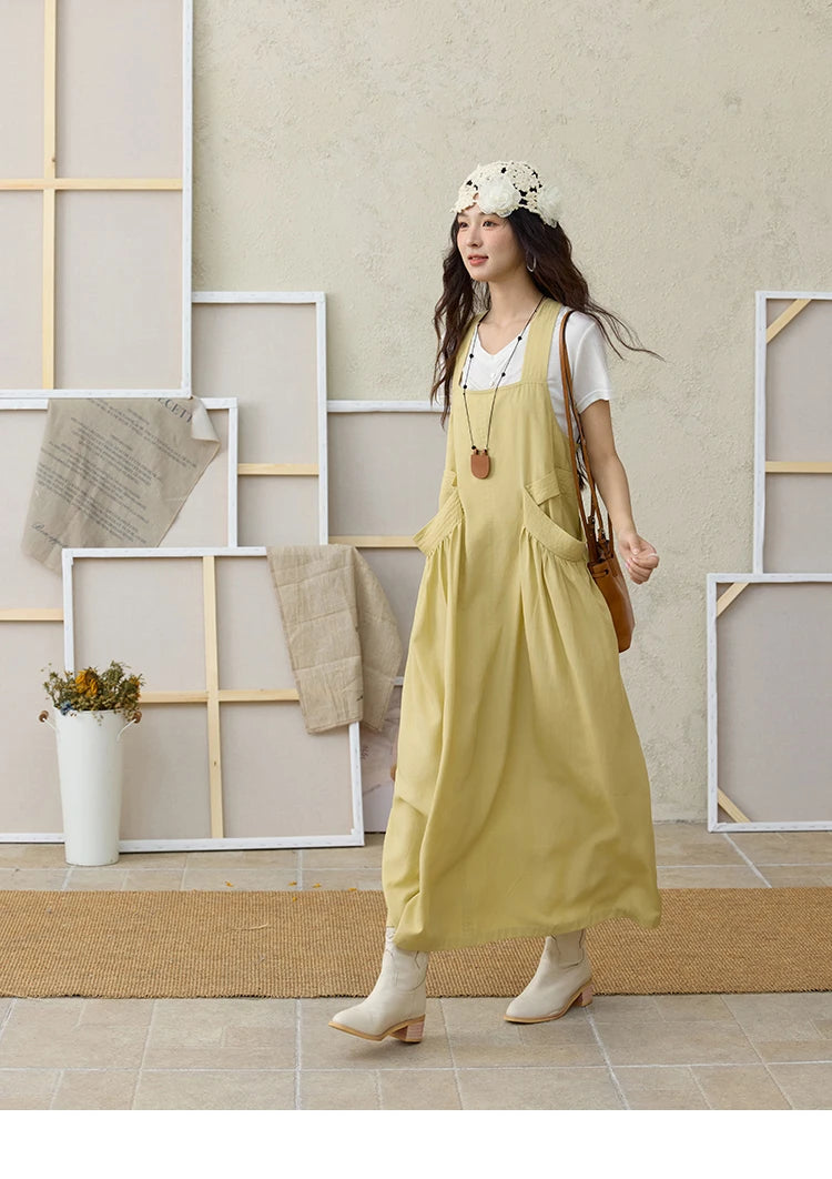 Mishow Lemon-Yellow Cargo Pocket Square Neck Dress MXE35L2302