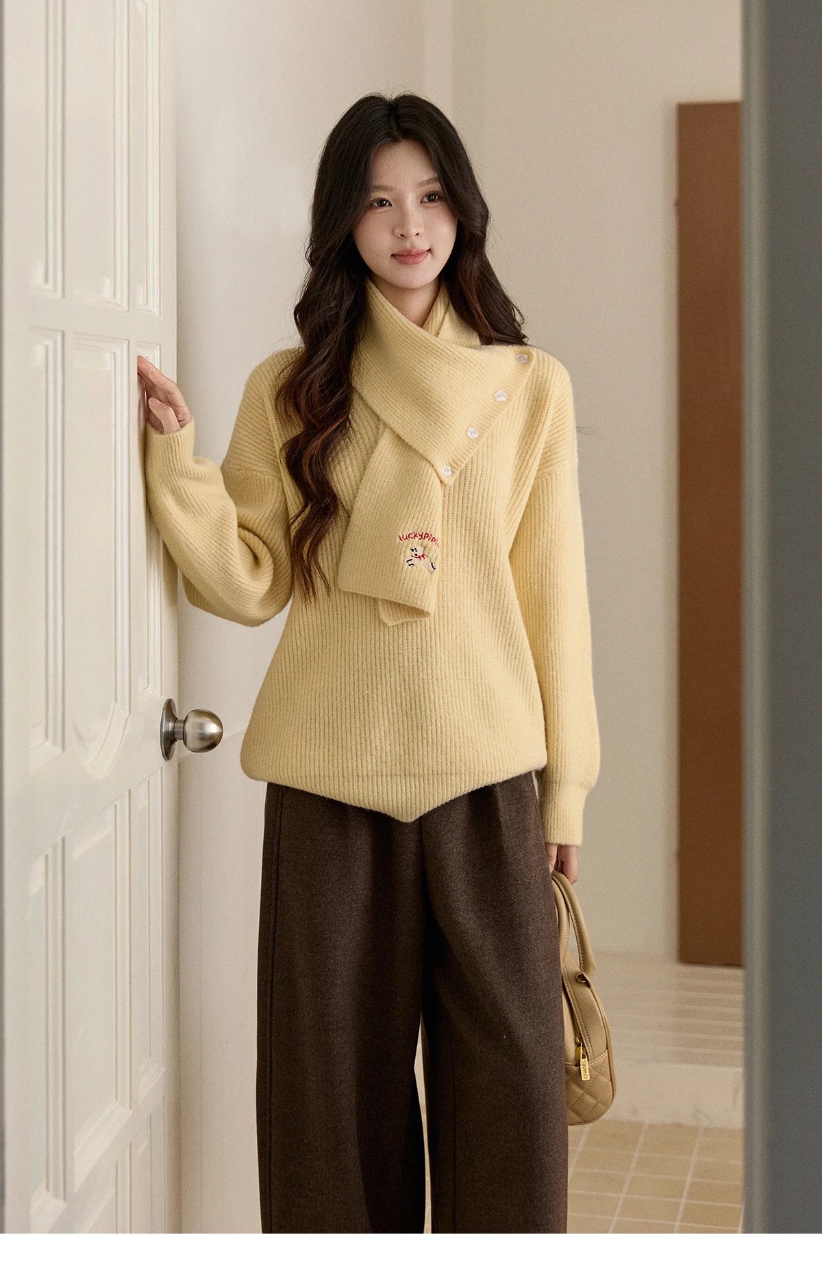 Mishow Yellow Sweater with Detachable Scarf MXE93Z2953