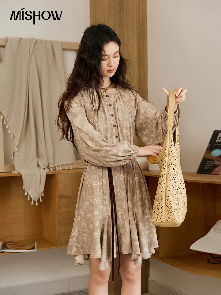 Mishow Cashew Flower Irregular Hem Mid-Length Dress MXE48L2513