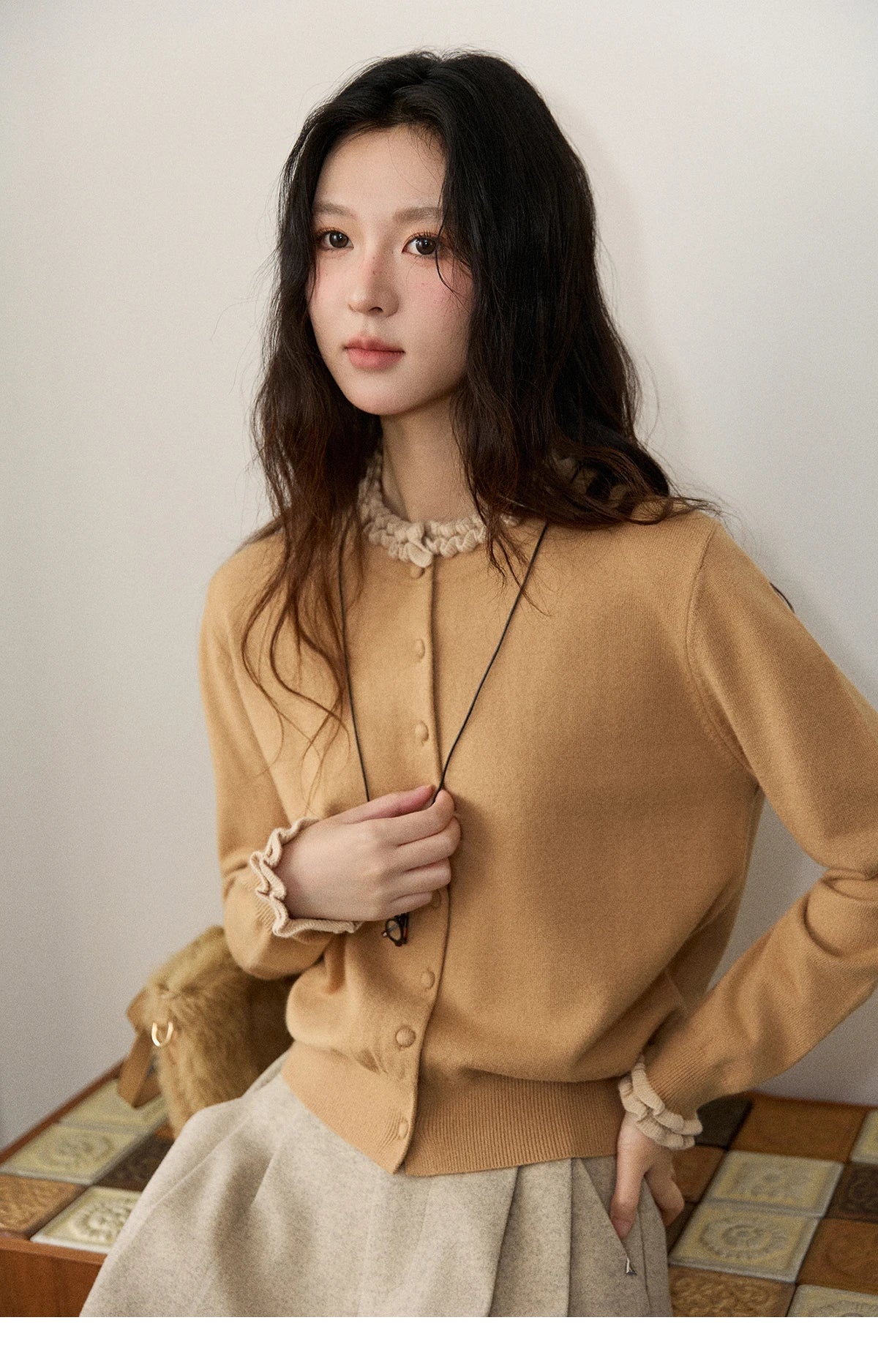 Mishow Retro Ruffle O-Neck Knit Cardigan MXE91Z2749
